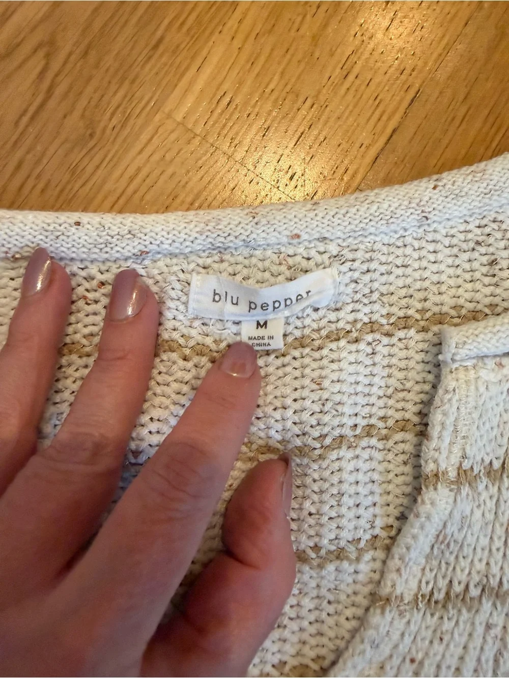 Blu Pepper Cream Sweater with Tan Stripes - Picture 3 of 8